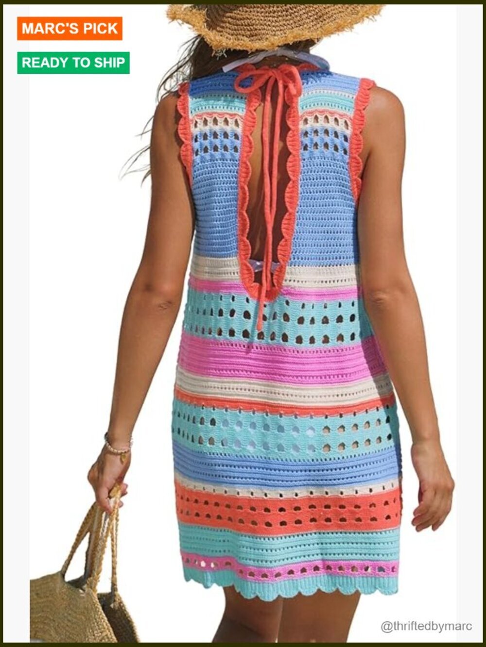 Sleeveless Crochet Mesh Beach Cover Up Dress Loose Fit Large